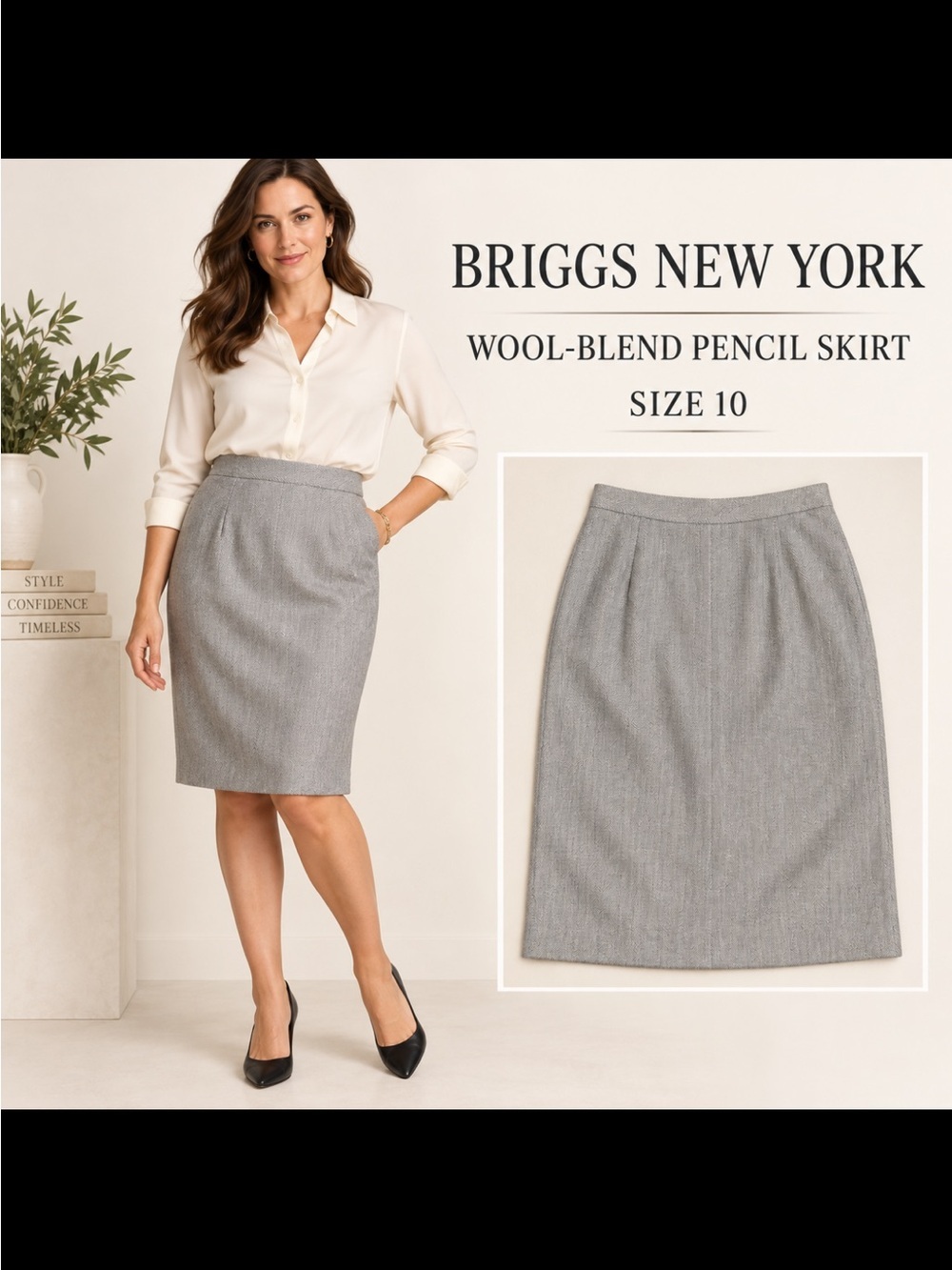 Classic Women's Wool Pencil Skirt in Light Gray Size 10